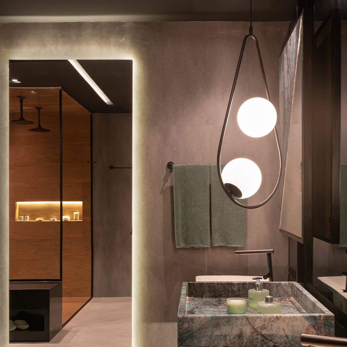 Luminaria Pendente Led Perola Gota Duo 2xg45 Preto Deluxe