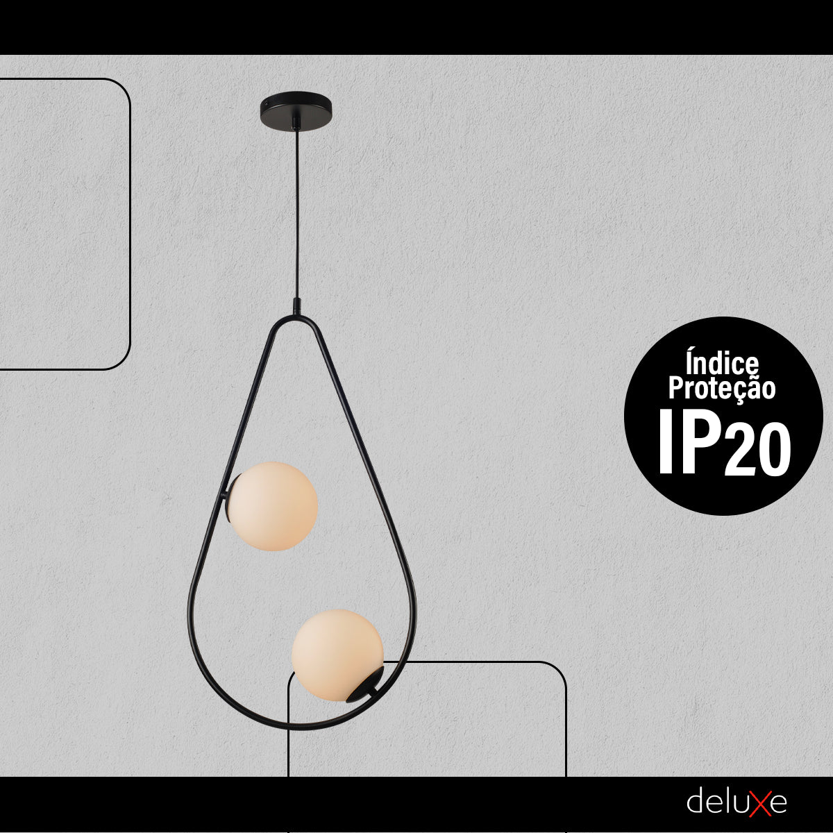 Luminaria Pendente Led Perola Gota Duo 2xg45 Preto Deluxe