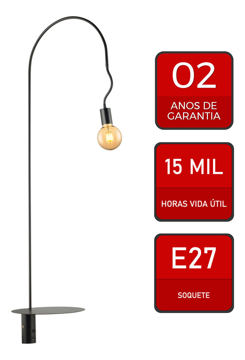 Luminária Coluna Led Aramis E27 Com Saida Usb Bivolt Preto Deluxe