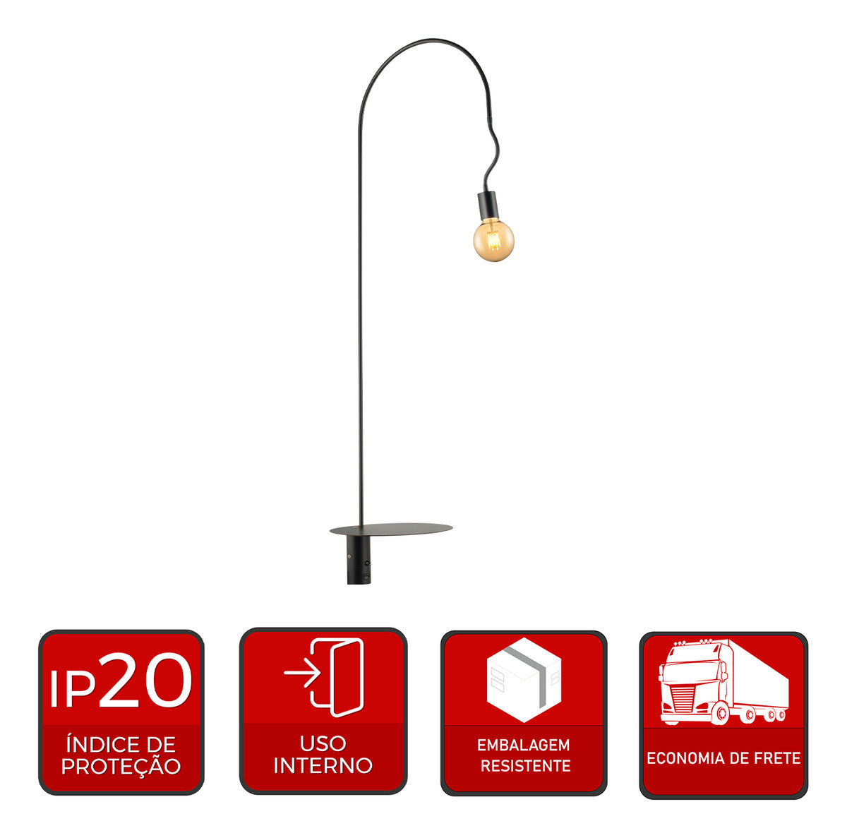 Luminária Coluna Led Aramis E27 Com Saida Usb Bivolt Preto Deluxe