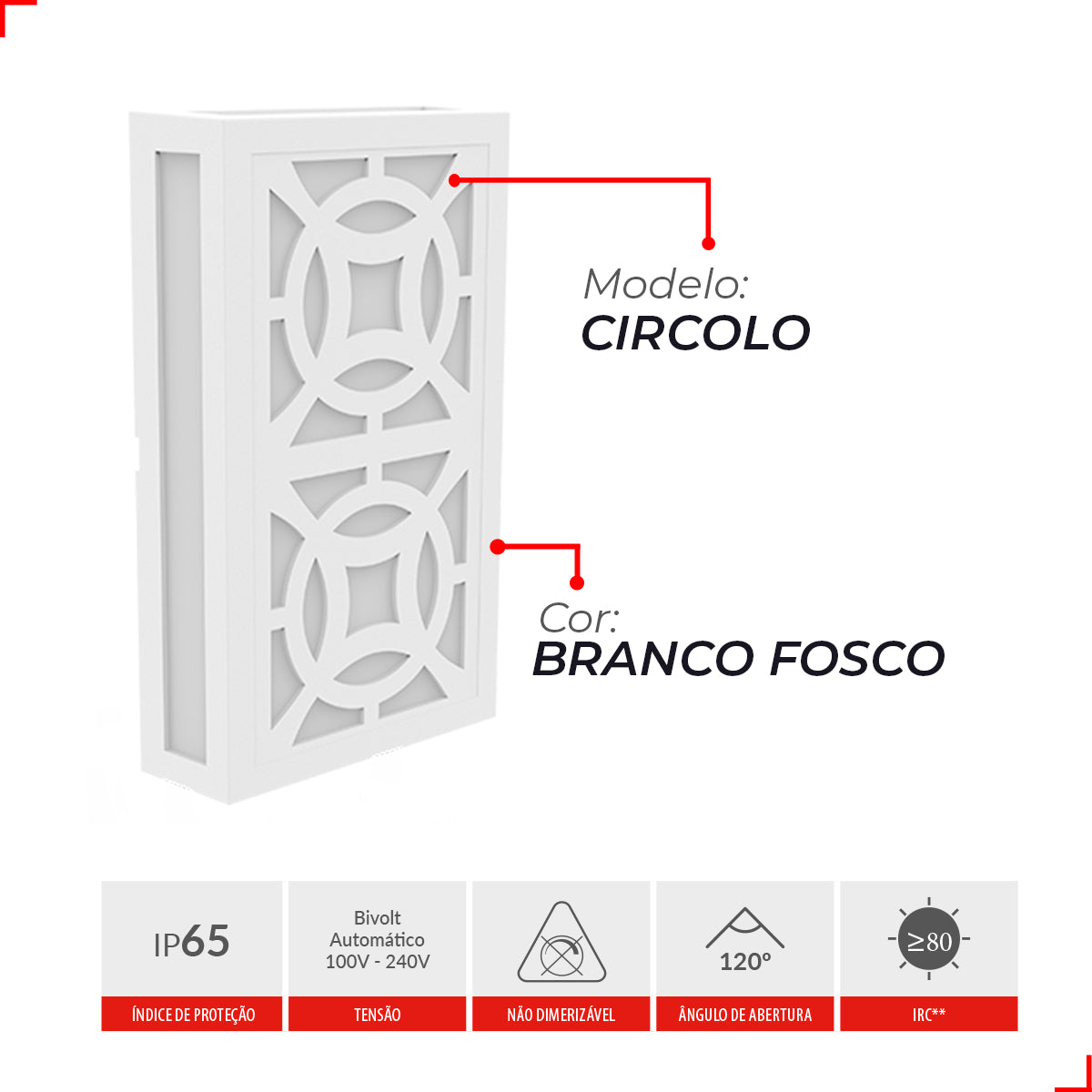 Arandela Led Cobogó Circolo 12W 3000k Branco Quente Bivolt Ip65 Branco Avant