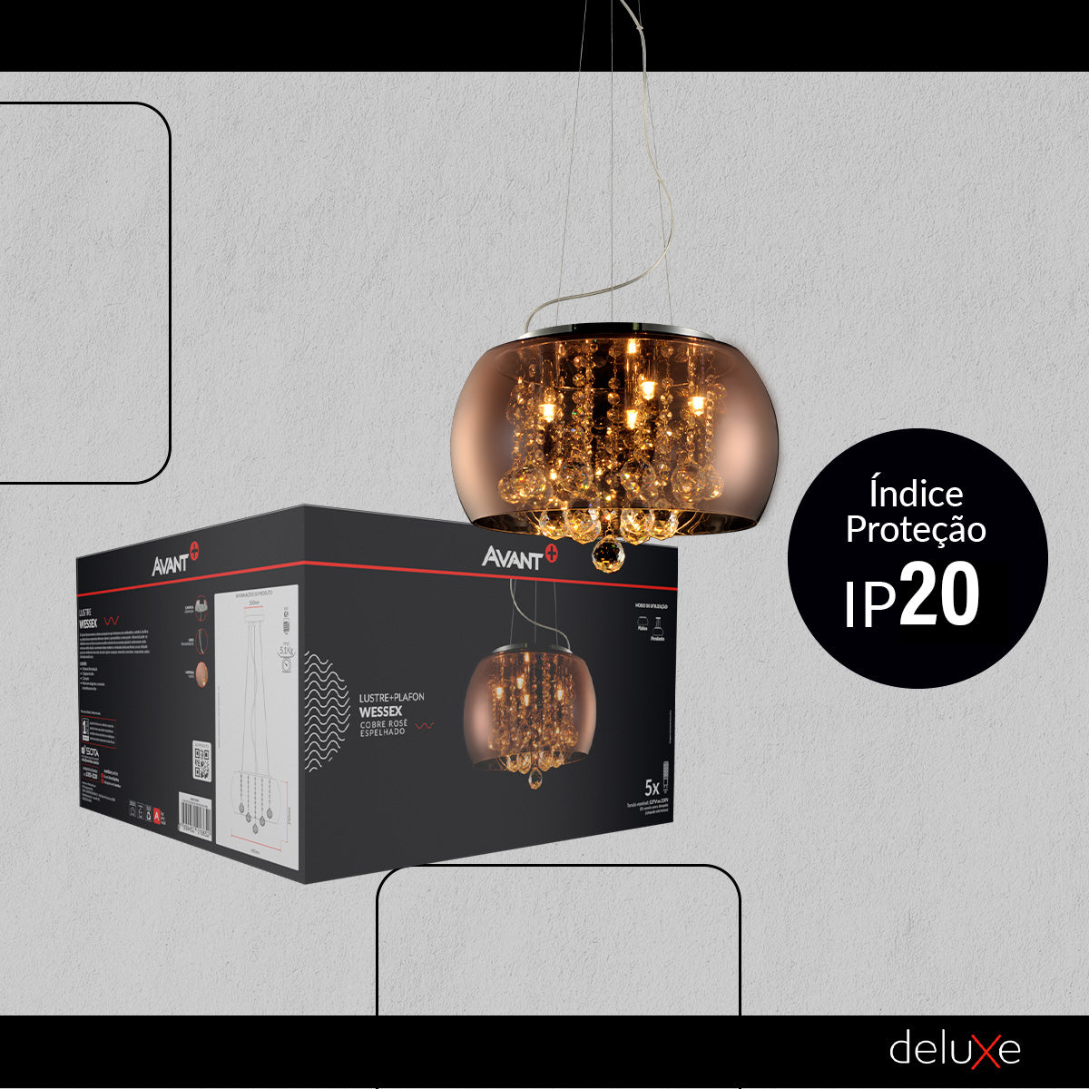 Pendente Led Wessex 5xG9 Vidro Cobre Rosê Espelhado Avant
