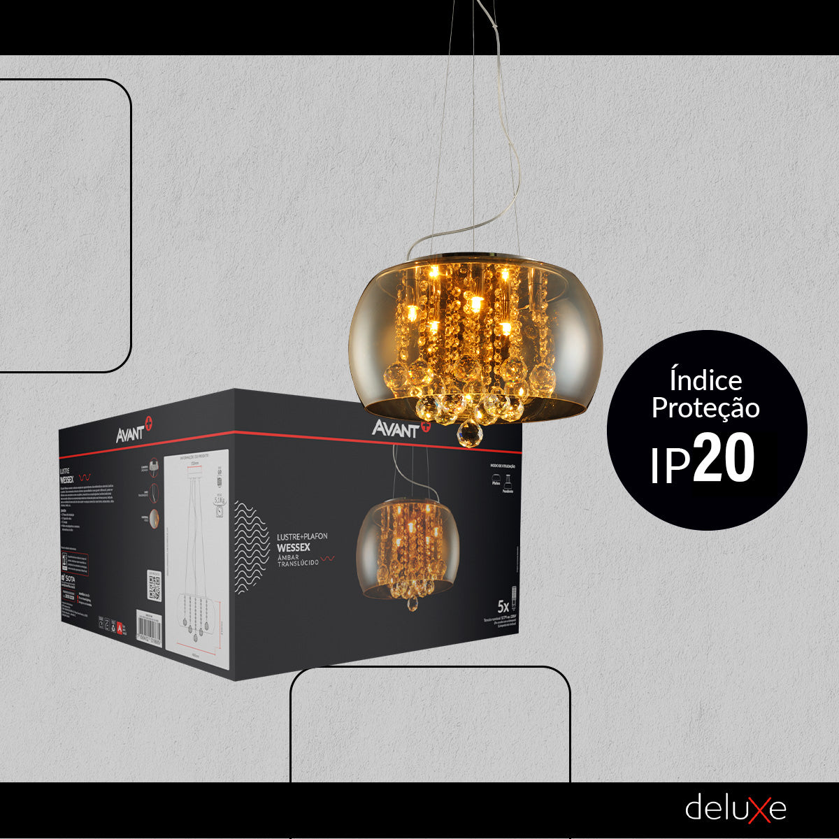 Pendente Led Wessex 5xg9 Vidro Âmbar Translúcido Avant