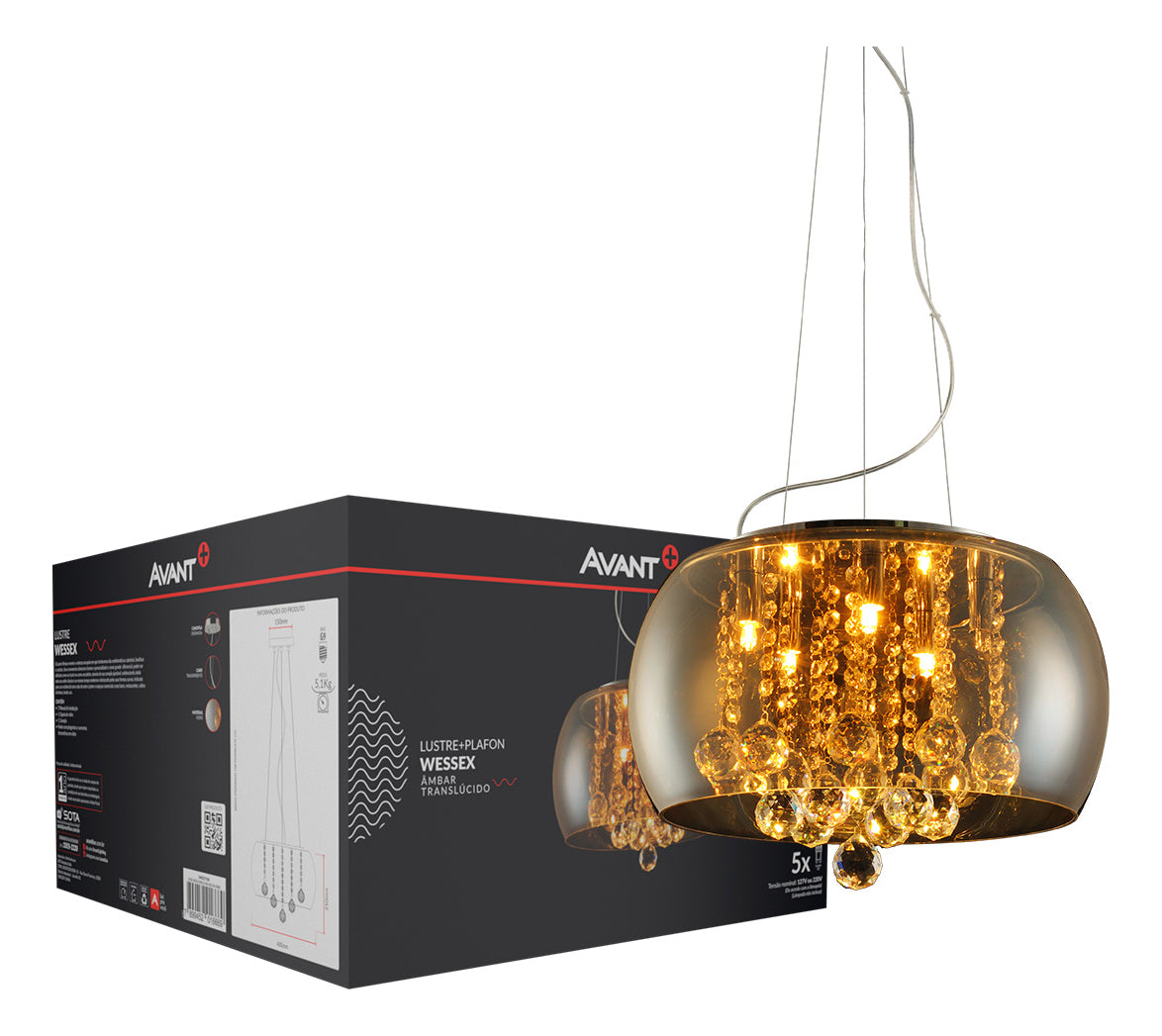 Pendente Led Wessex 5xg9 Vidro Âmbar Translúcido Avant