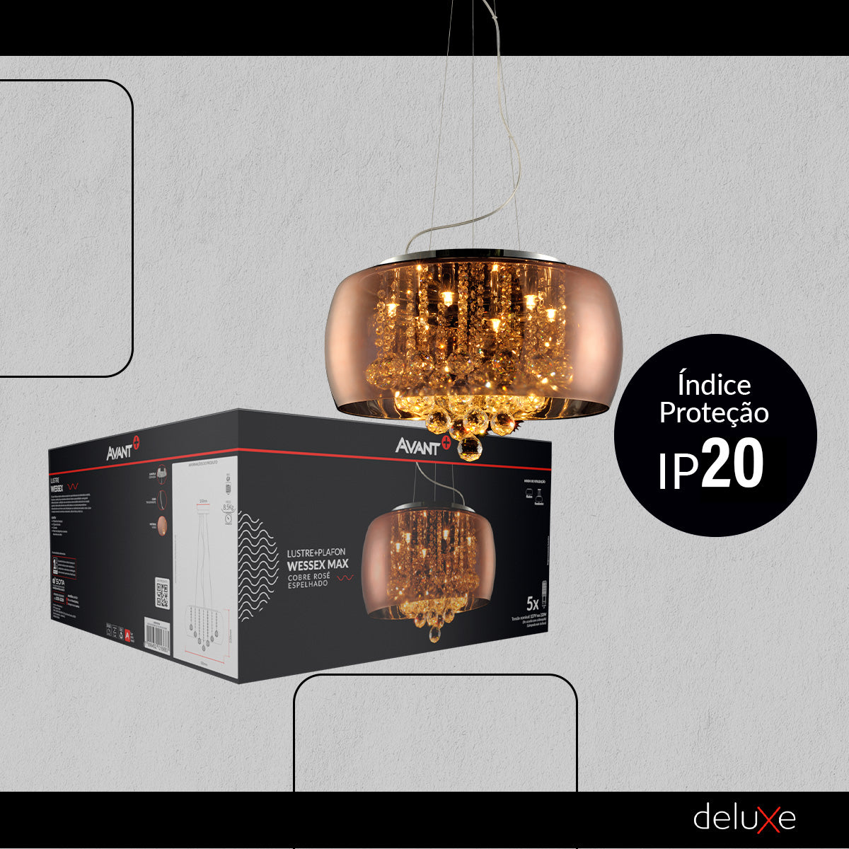 Pendente Led Wessex 6xG9 Vidro Cobre Rosê Espelhado Avant