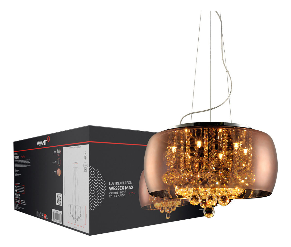 Pendente Led Wessex 6xG9 Vidro Cobre Rosê Espelhado Avant