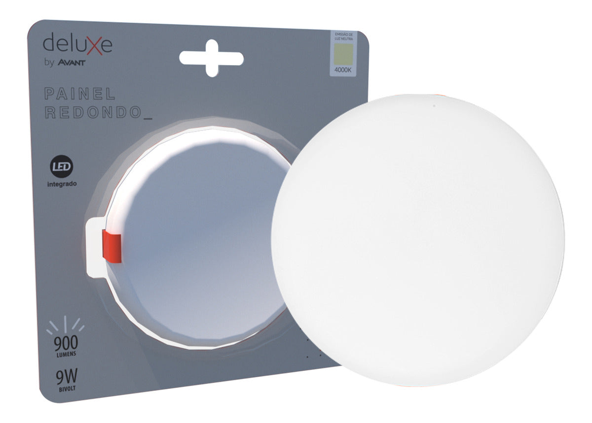 Painel Led Flat 9w Redondo 4000k Embutir Sem Borda / Borda Infinita Bivolt Ip20 Cod: 344020874 100lm/w - Deluxe By Avant Branco