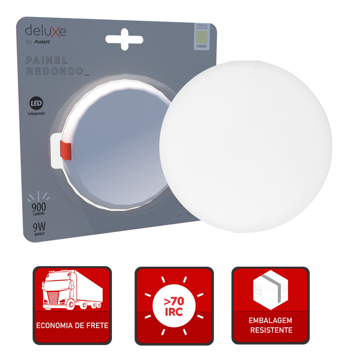 Painel Led Flat 9w Redondo 4000k Embutir Sem Borda / Borda Infinita Bivolt Ip20 Cod: 344020874 100lm/w - Deluxe By Avant Branco