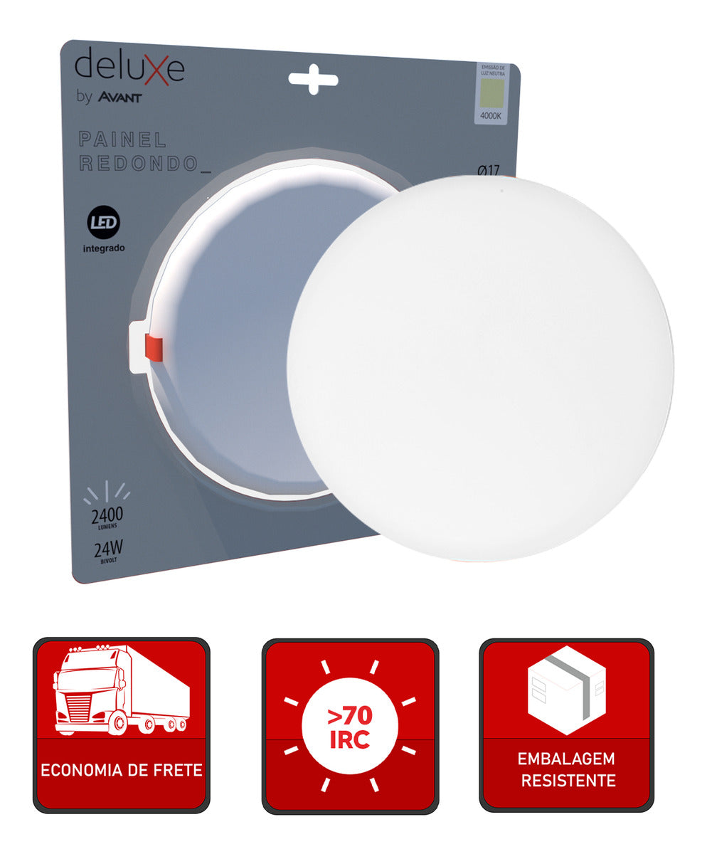 Painel Led Flat 24w 4000k Emb Redondo Bivolt Ip20 Br Deluxe