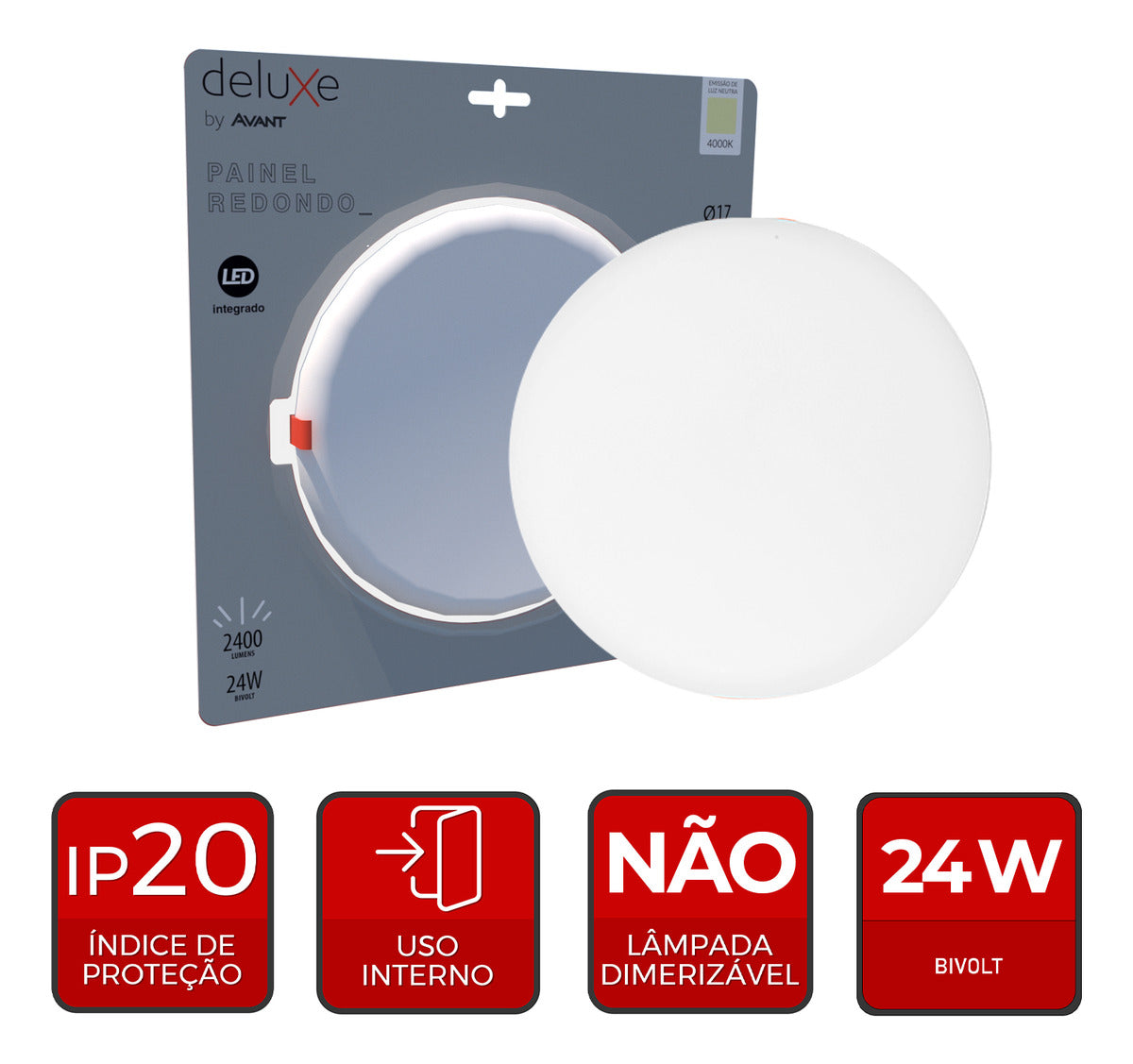 Painel Led Flat 24w 4000k Emb Redondo Bivolt Ip20 Br Deluxe