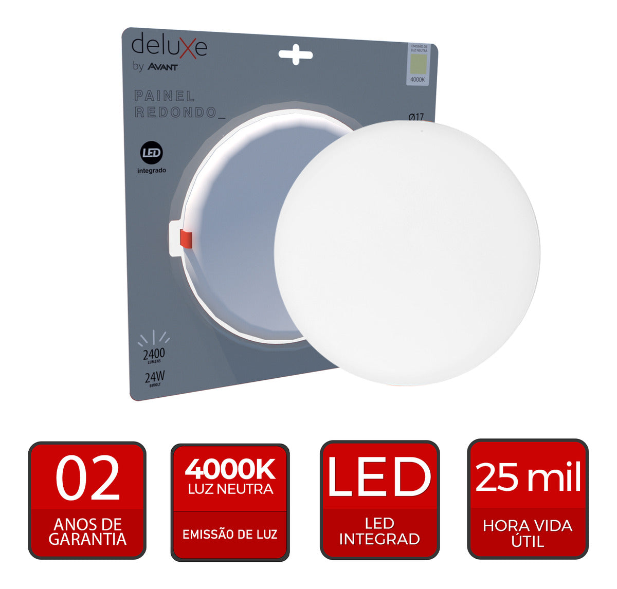 Painel Led Flat 24w 4000k Emb Redondo Bivolt Ip20 Br Deluxe