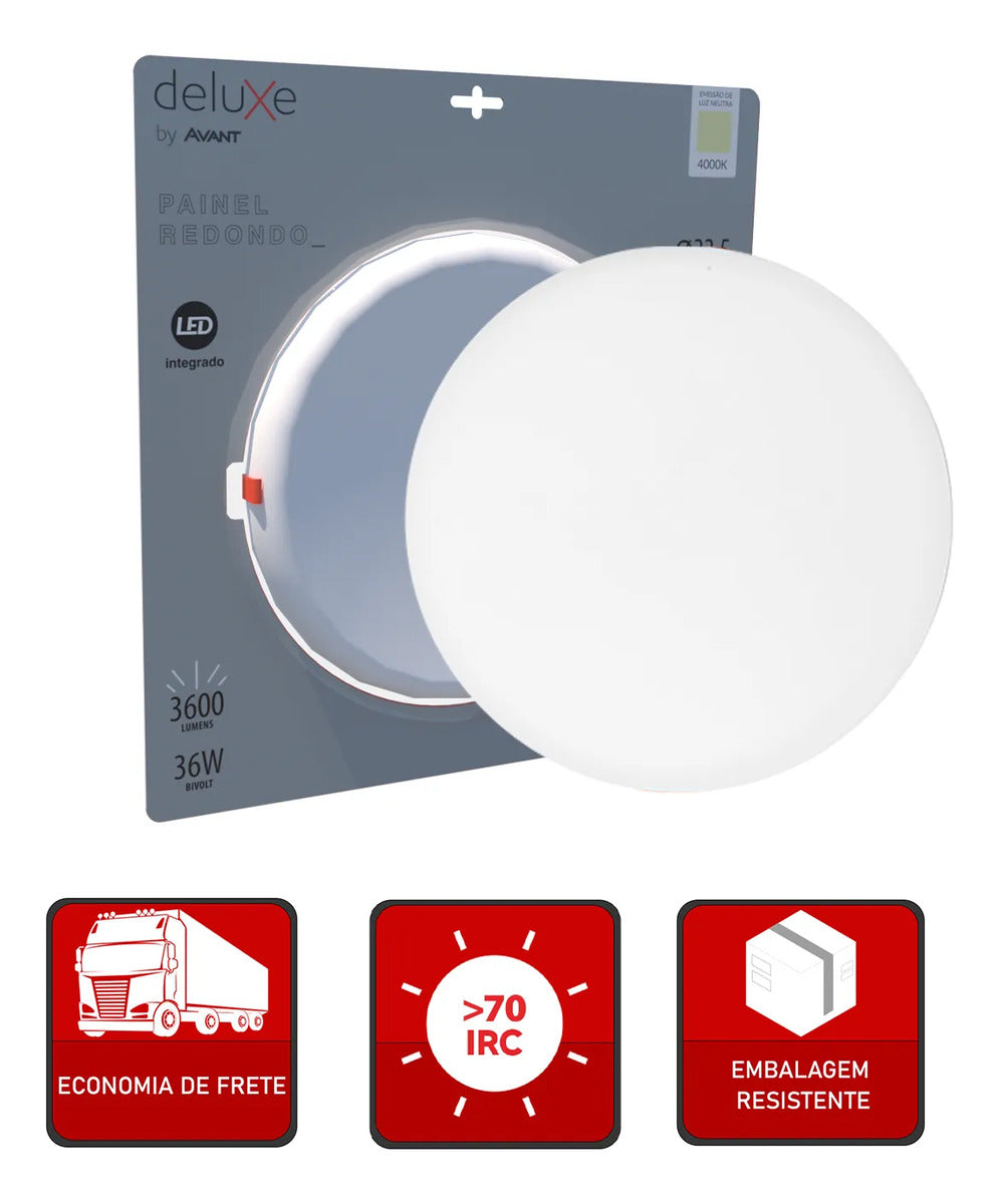 Painel Led Flat 36w 4000k Emb Redondo Bivolt Ip20 Br Deluxe
