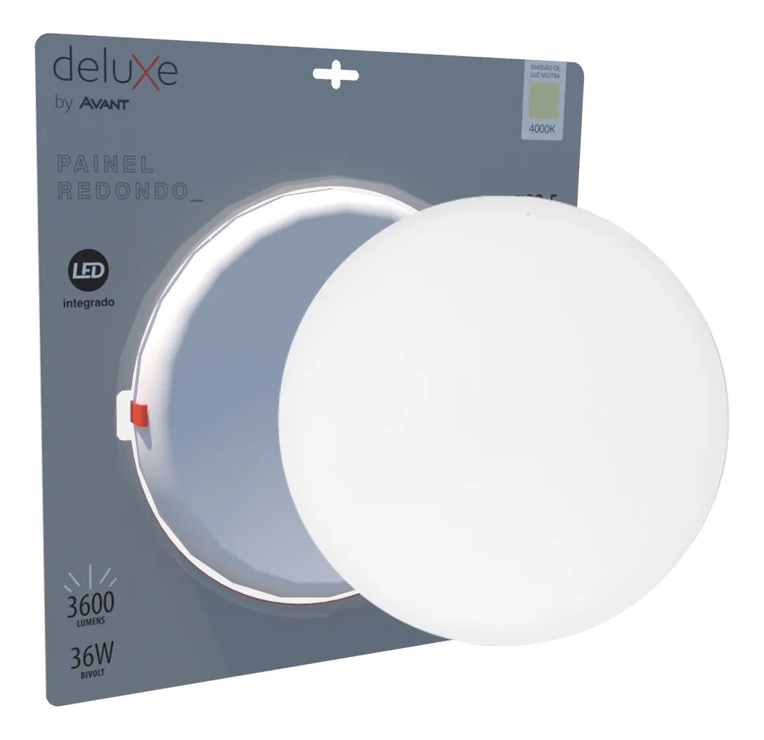 Painel Led Flat 36w 4000k Emb Redondo Bivolt Ip20 Br Deluxe