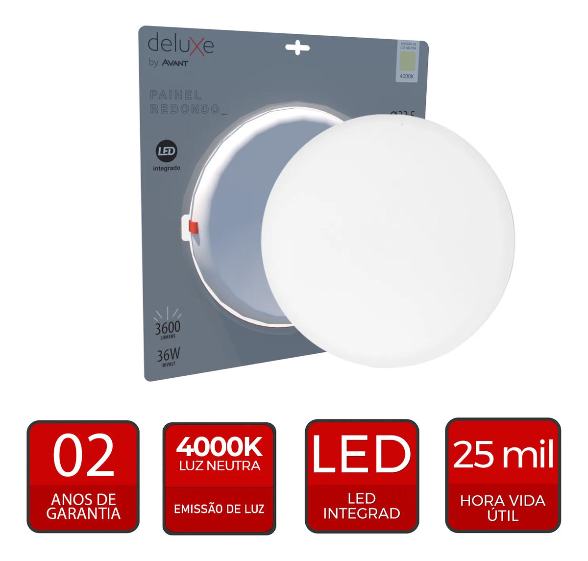 Painel Led Flat 36w 4000k Emb Redondo Bivolt Ip20 Br Deluxe
