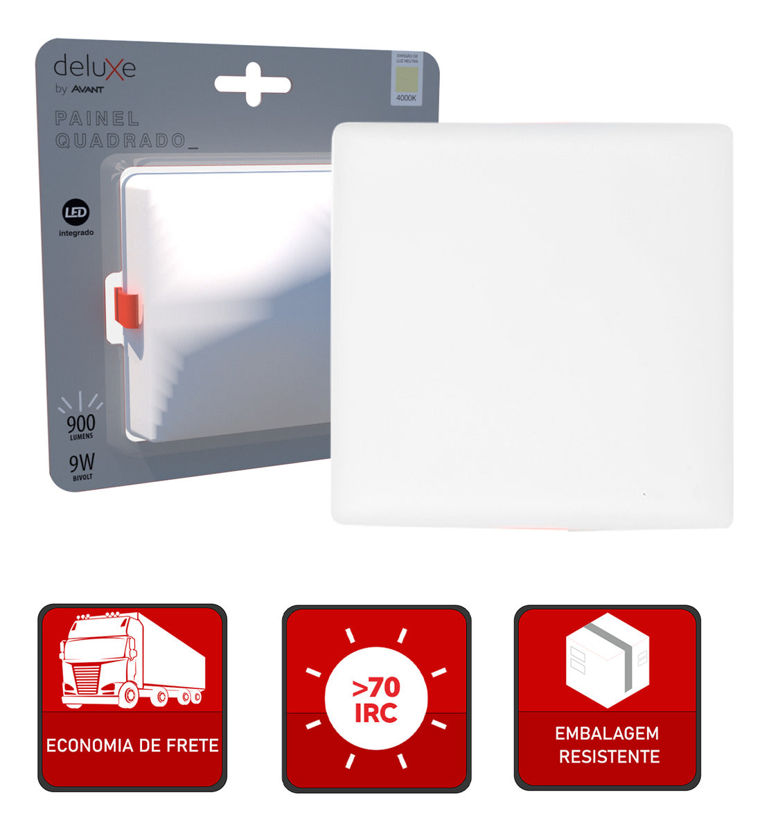 Painel Led Flat 9w 4000k Emb Quadrado Bivolt Ip20 Br Deluxe