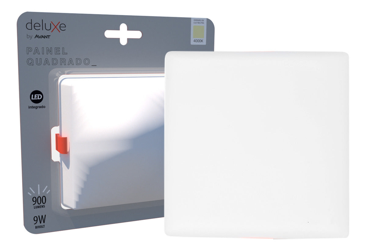 Painel Led Flat 9w 4000k Emb Quadrado Bivolt Ip20 Br Deluxe