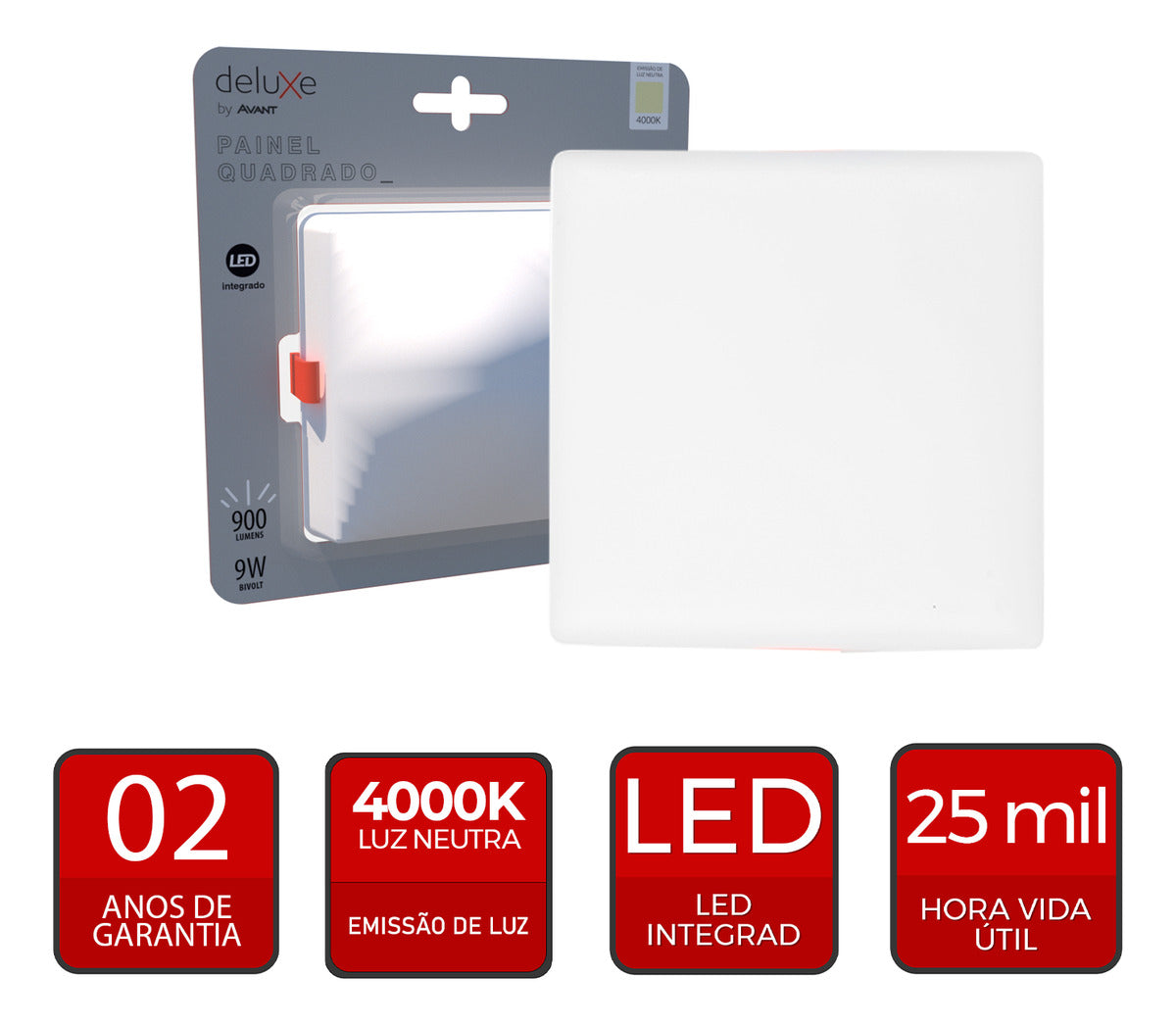 Painel Led Flat 9w 4000k Emb Quadrado Bivolt Ip20 Br Deluxe