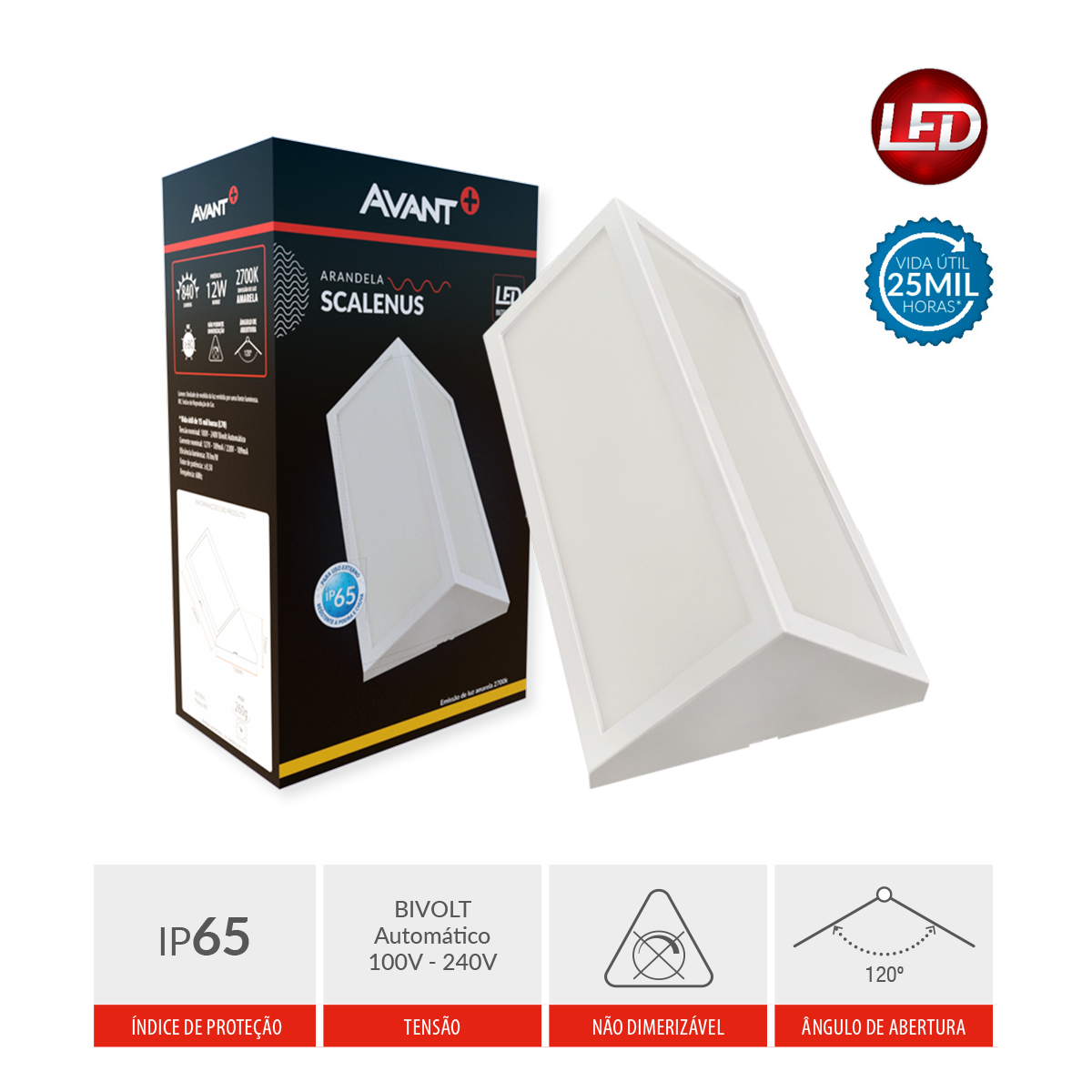 Arandela Led Scalenus 12W 2700k  Branco Quente Bivolt IP65 Sobrepor Branco Avant