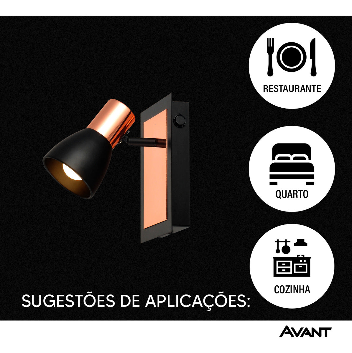 Spot Led Noir Sobrepor E27 Bivolt Cobre Brilho Avant