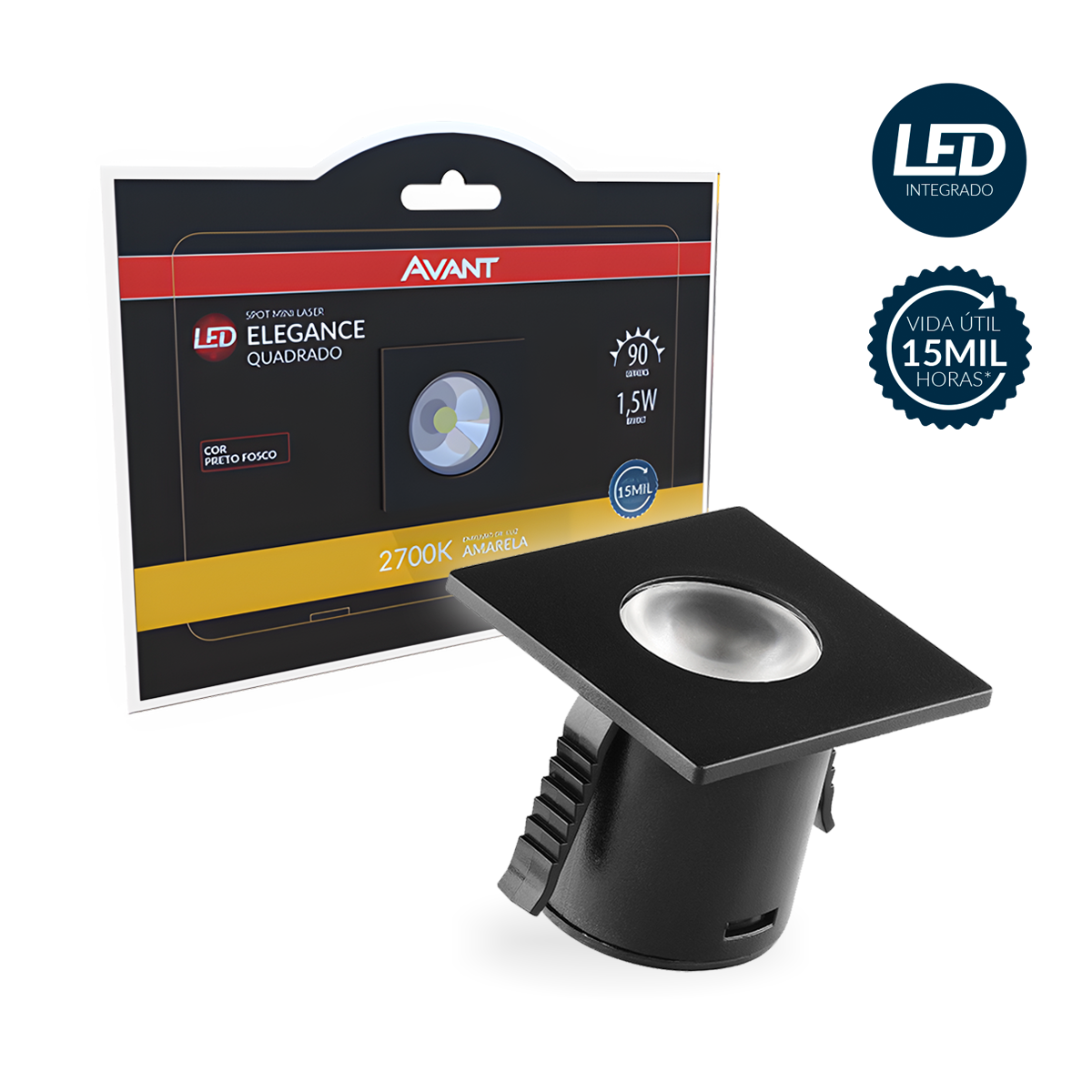 Mini Spot Led Elegance 1,5w 2700k Branco Quente IP20 Bivolt Preto Avant