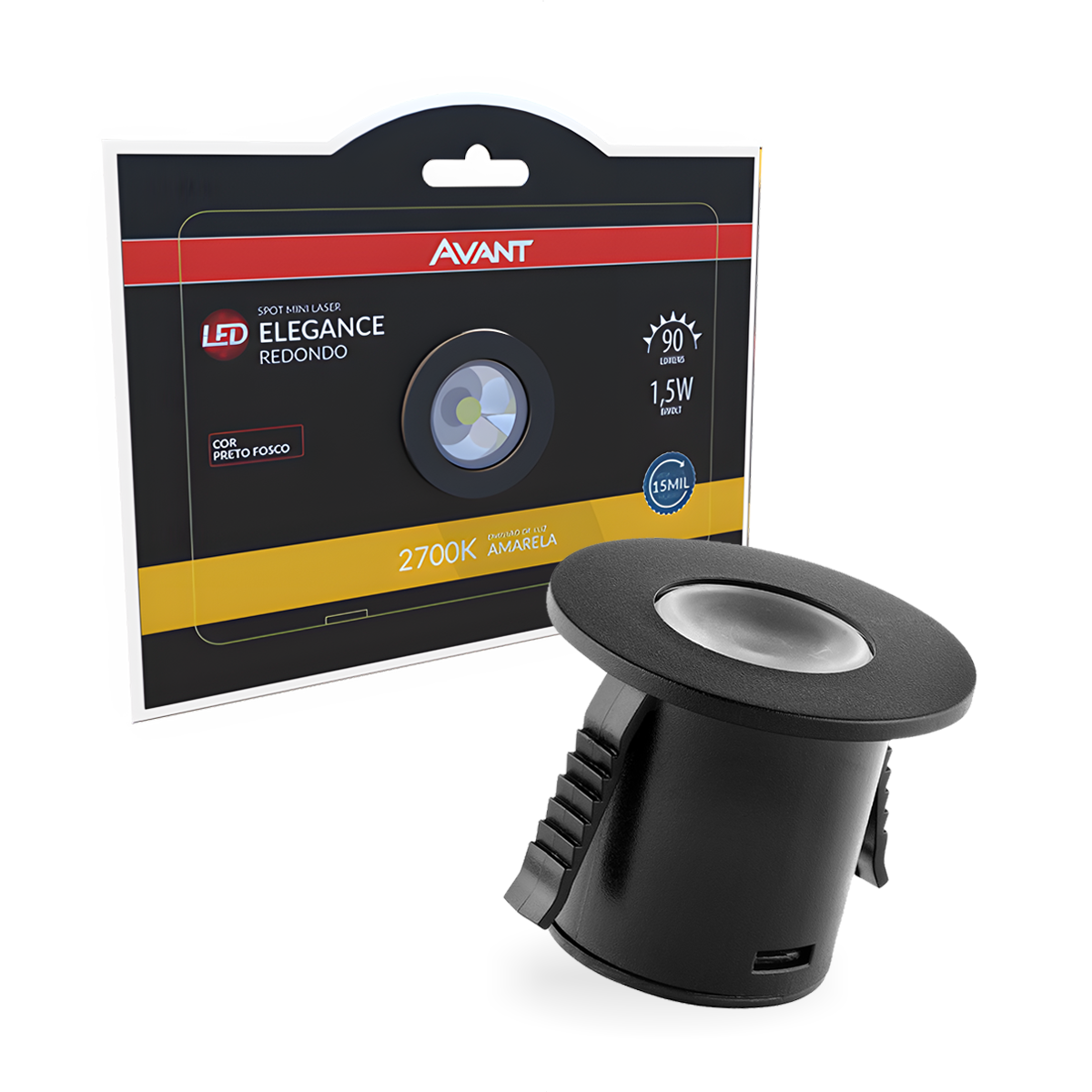 Mini Spot Led Elegance Sobrepor 1,5w 2700k Branco Quente IP20 Bivolt Preto Avant