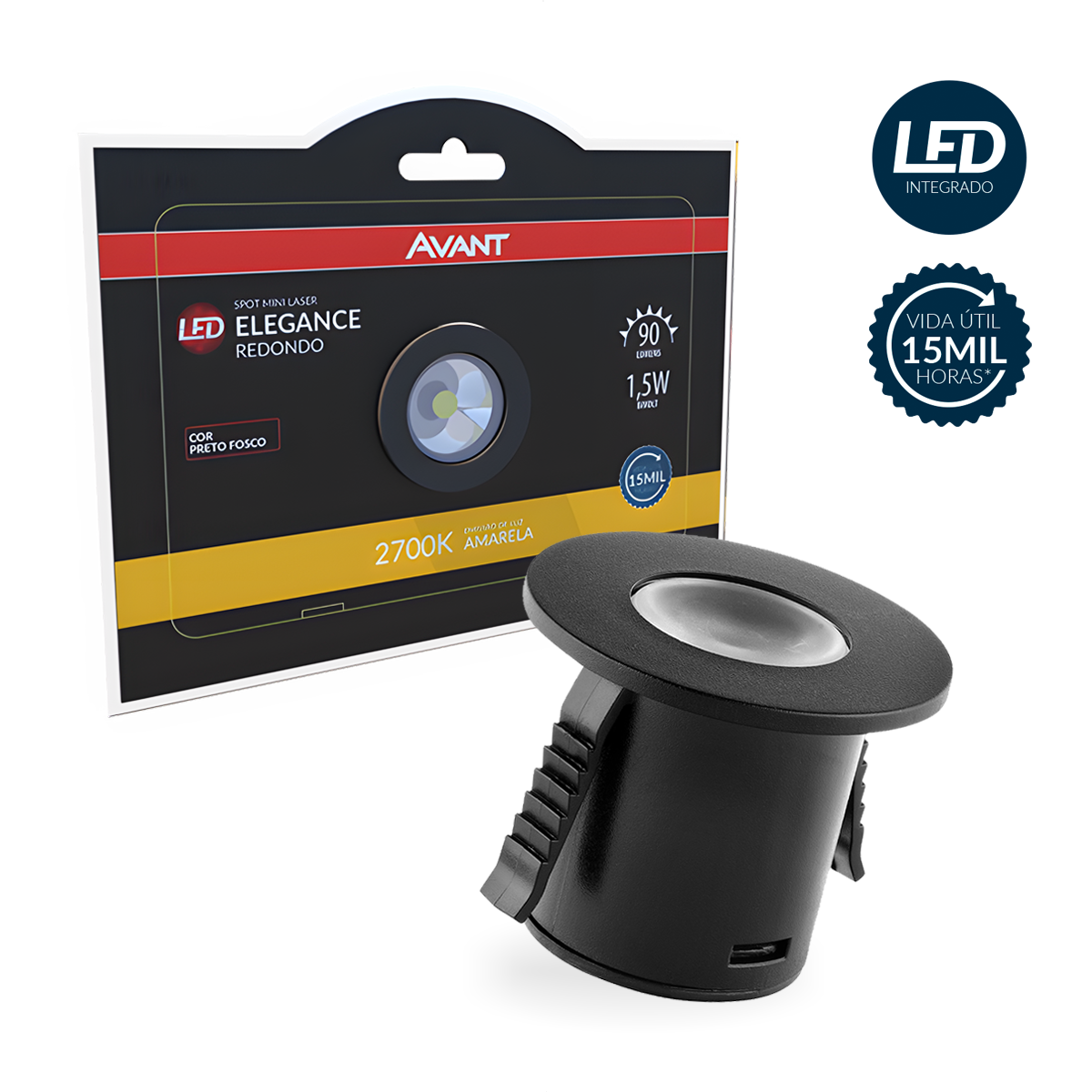 Mini Spot Led Elegance Sobrepor 1,5w 2700k Branco Quente IP20 Bivolt Preto Avant