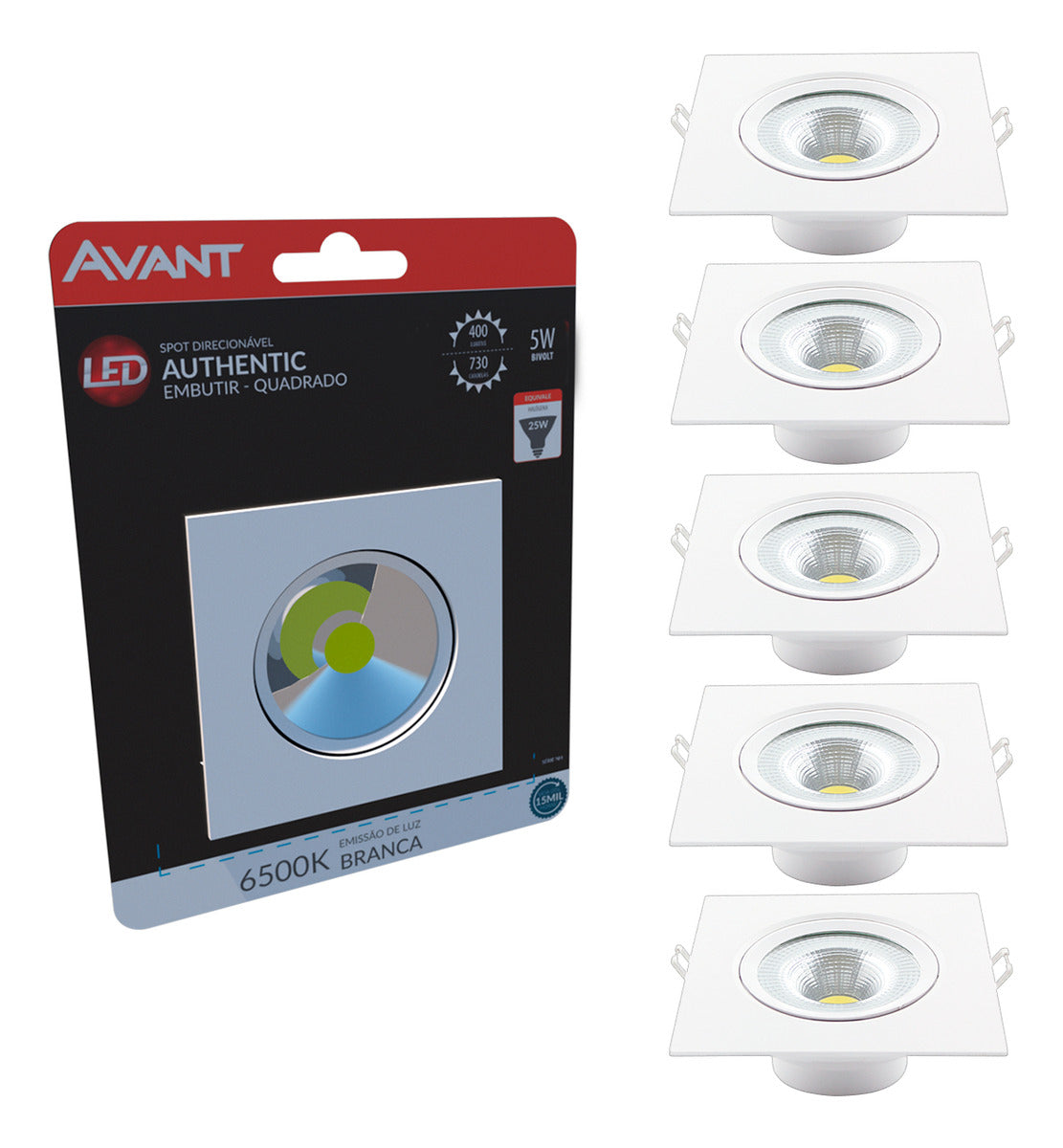 Pack Spot Authentic Embutir 5W 6500k Branco Frio 9m 110v/220v Bivolt Ip20 Quadrado Branco Cod: 865031373 Avant