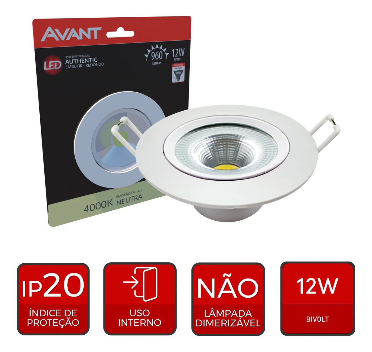 Spot Led Authentic Emb. Redondo 12w 4000k 14cm BF Avant