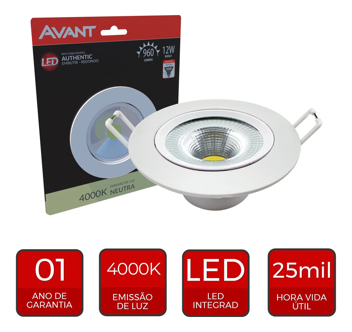 Spot Led Authentic Emb. Redondo 12w 4000k 14cm BF Avant