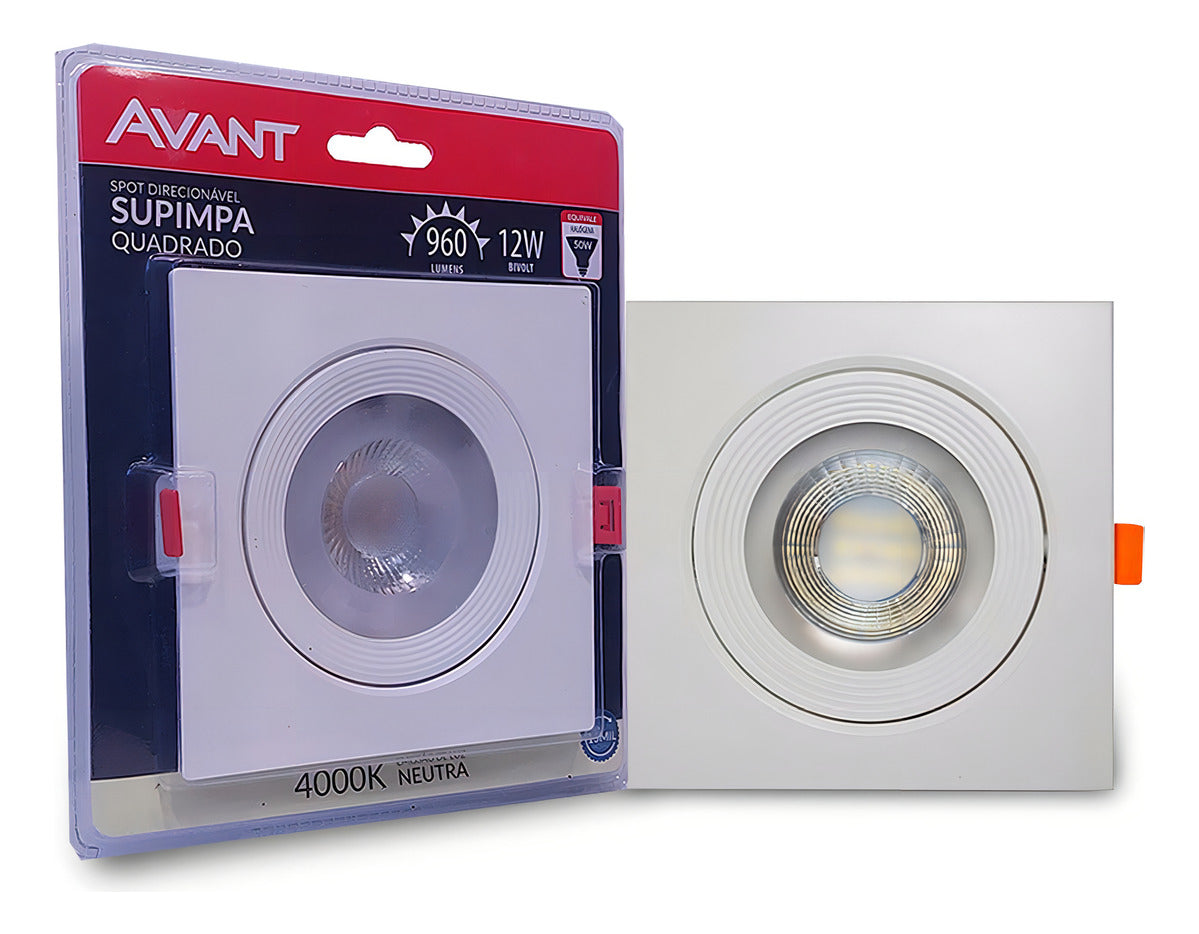 Spot Led Authentic Emb. Quadrado 12w 4000k 14cm BF Avant