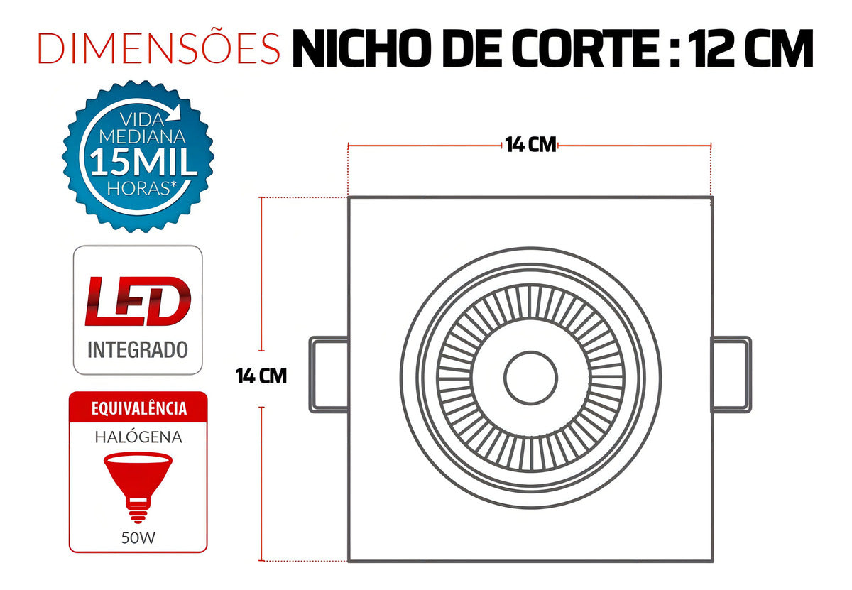 Spot Led Authentic Emb. Quadrado 12w 4000k 14cm BF Avant