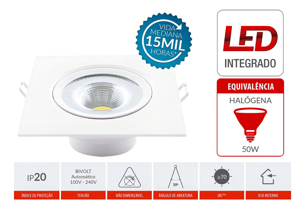 Spot Led Authentic Emb. Quadrado 12w 4000k 14cm BF Avant