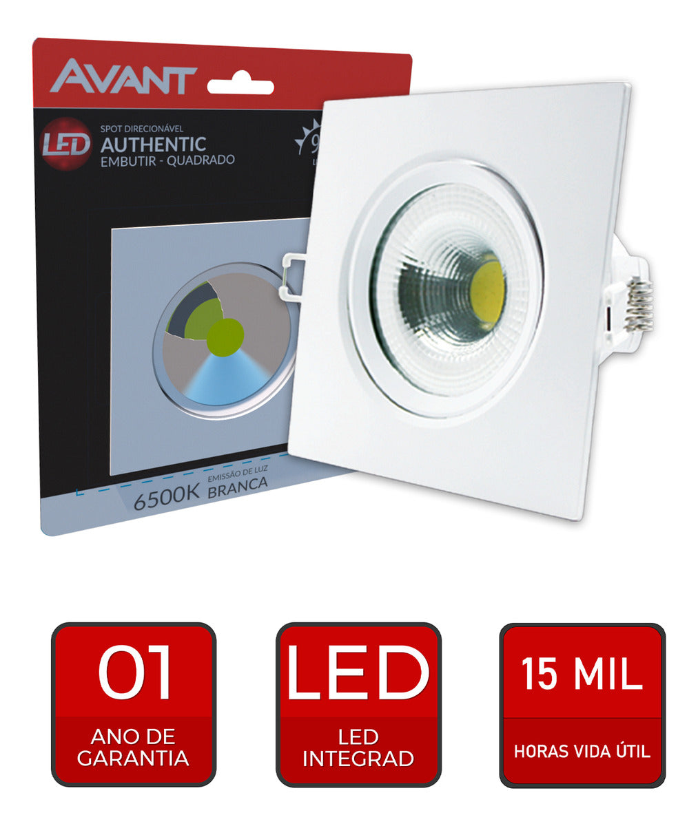 Spot Led Authentic Emb. Quadrado 12w 6500k 14cm Bf Avant