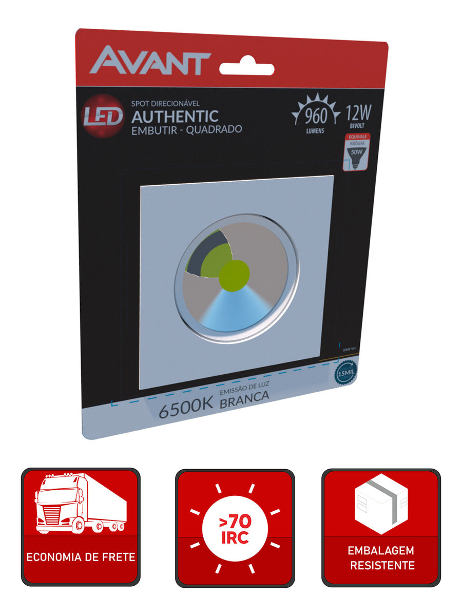 Spot Led Authentic Emb. Quadrado 12w 6500k 14cm Bf Avant