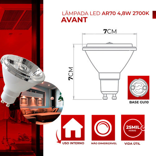 Lâmpada Led Ar70 4.8w 2700k Branco Quente GU10  IP20 Bivolt Branco Avant