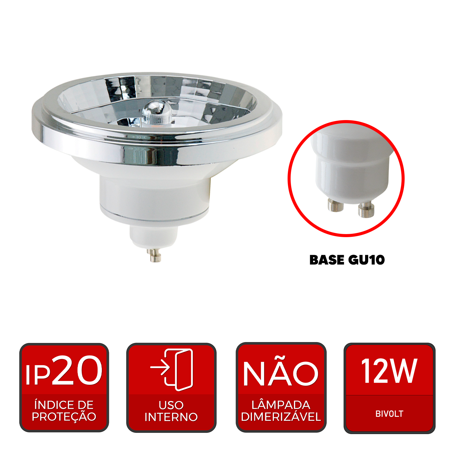 Lâmpada Ar111 12w 2700k Branco Quente GU10 IP20 Bivolt Branco Avant