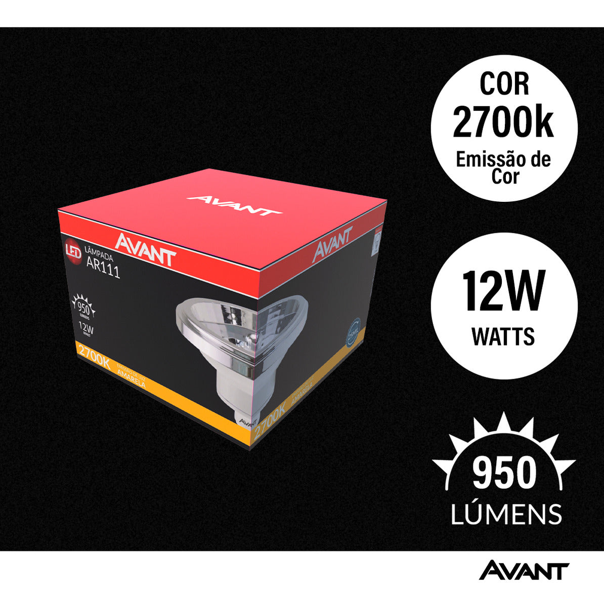 Lâmpada Ar111 12w 2700k Branco Quente GU10 IP20 Bivolt Branco Avant