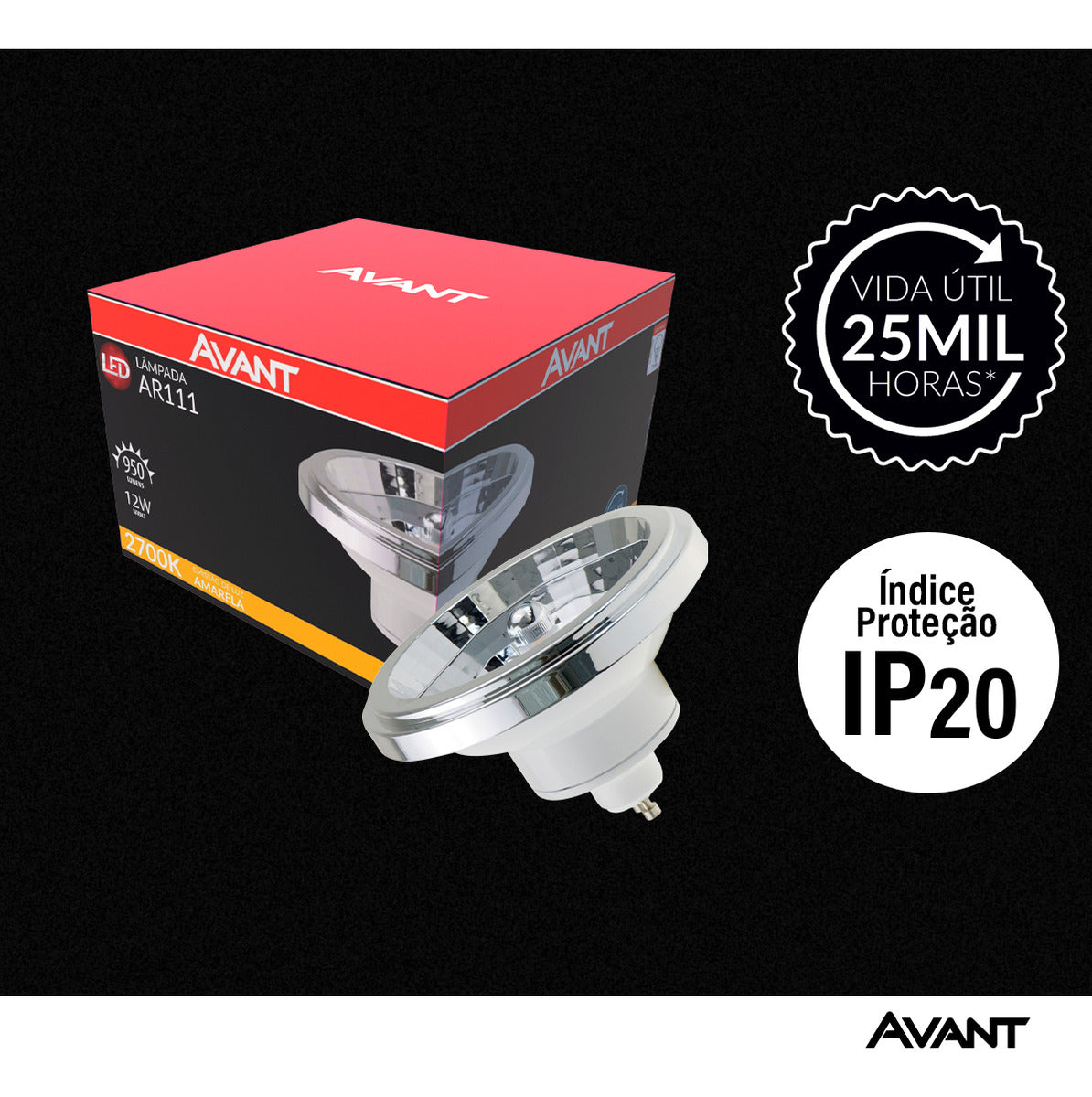 Lâmpada Ar111 12w 2700k Branco Quente GU10 IP20 Bivolt Branco Avant