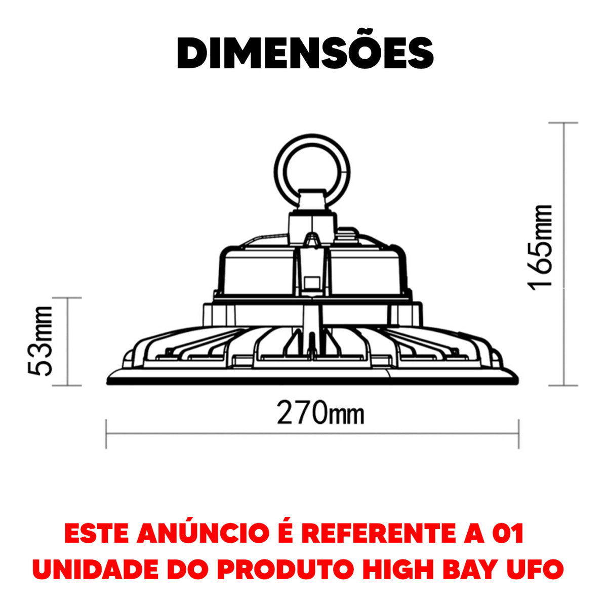 Luminaria Led Bay Ufo 100w 6500K Branco Frio Bivolt IP65 Preto Avant Pro