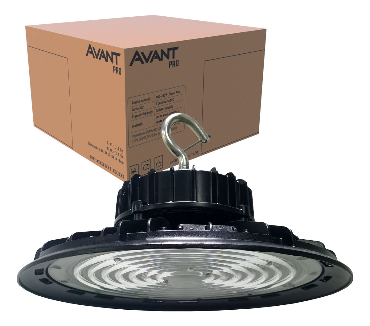 Luminaria Led Bay Ufo 100w 6500K Branco Frio Bivolt IP65 Preto Avant Pro