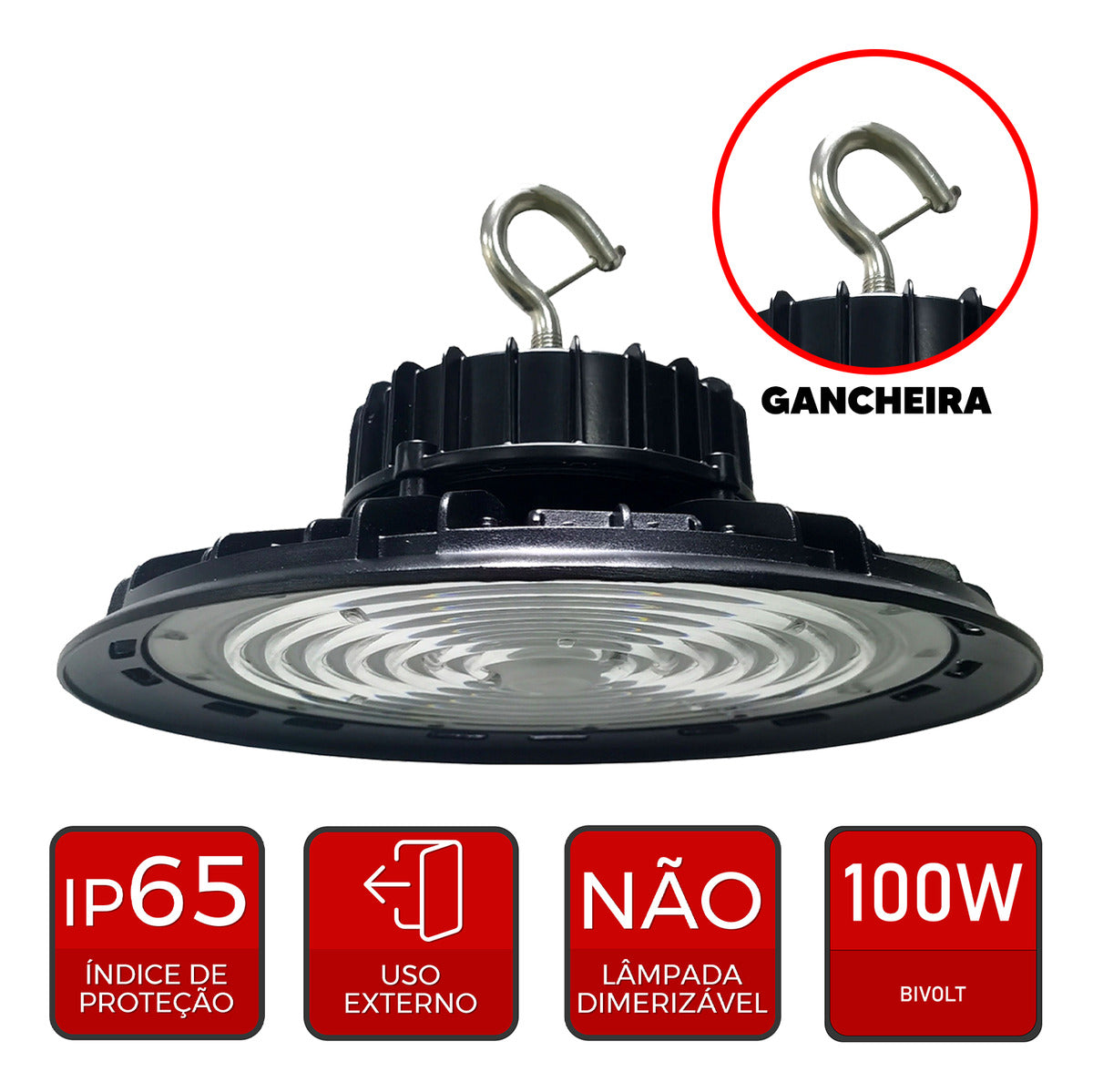 Luminaria Led Bay Ufo 100w 6500K Branco Frio Bivolt IP65 Preto Avant Pro