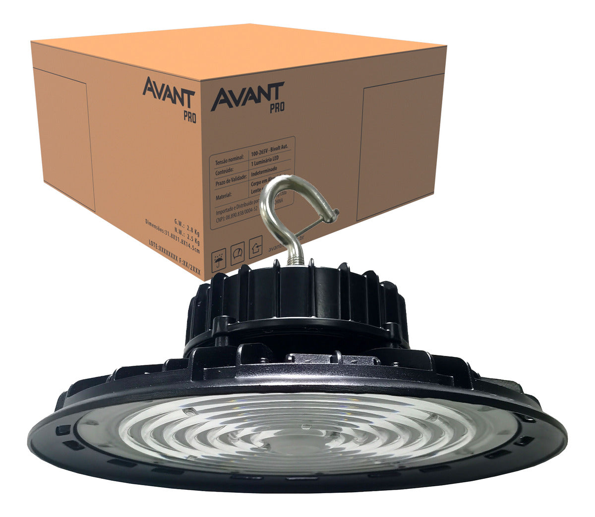 Luminaria Led Bay Ufo 150w 4000K Branco Neutro Bivolt IP65 Preto Avant Pro