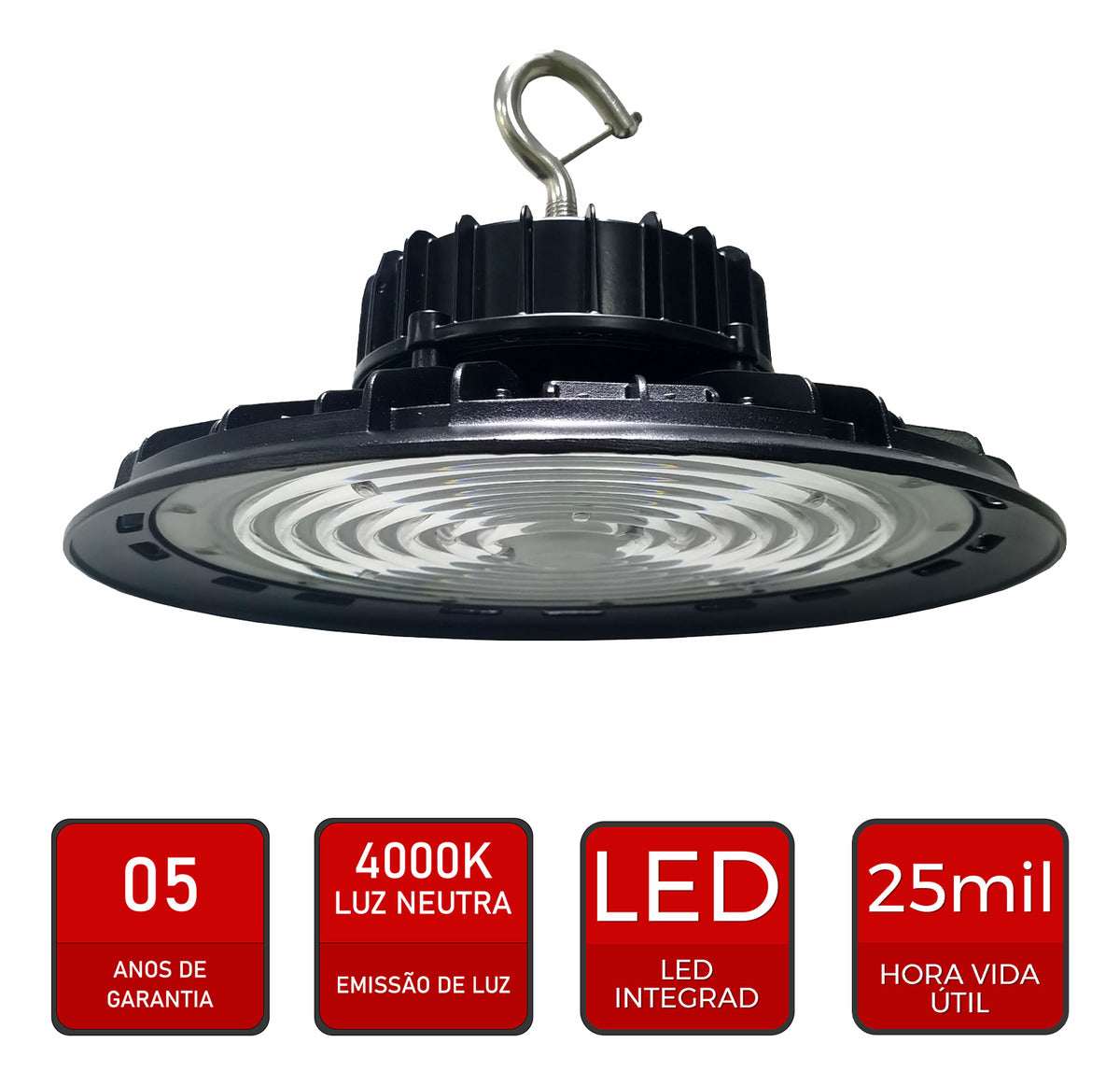Luminaria Led Bay Ufo 150w 4000K Branco Neutro Bivolt IP65 Preto Avant Pro