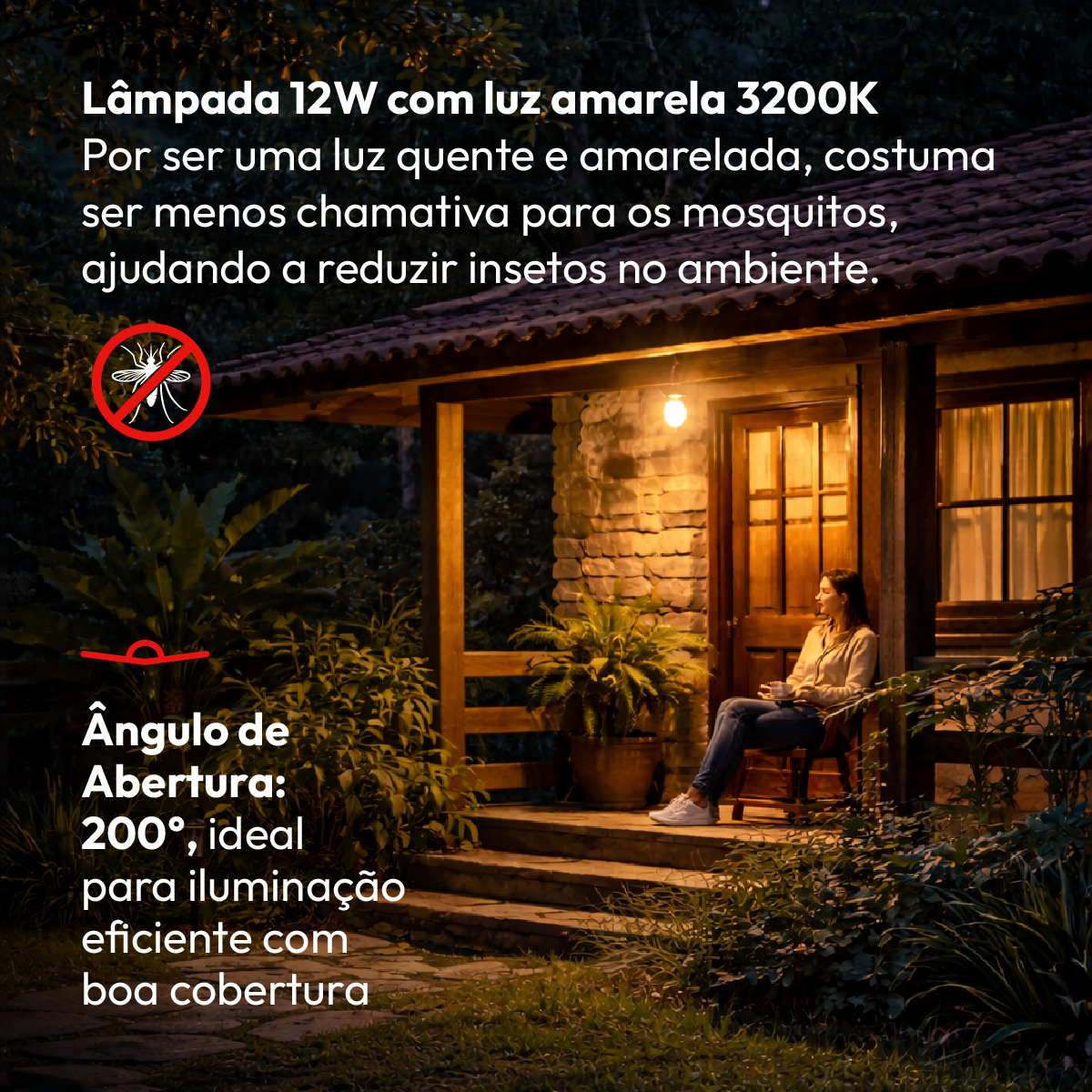 Lâmpada Led Pera Anti-Inseto 12w 3200k Amarelo E27 IP20 Branco Bivolt Avant