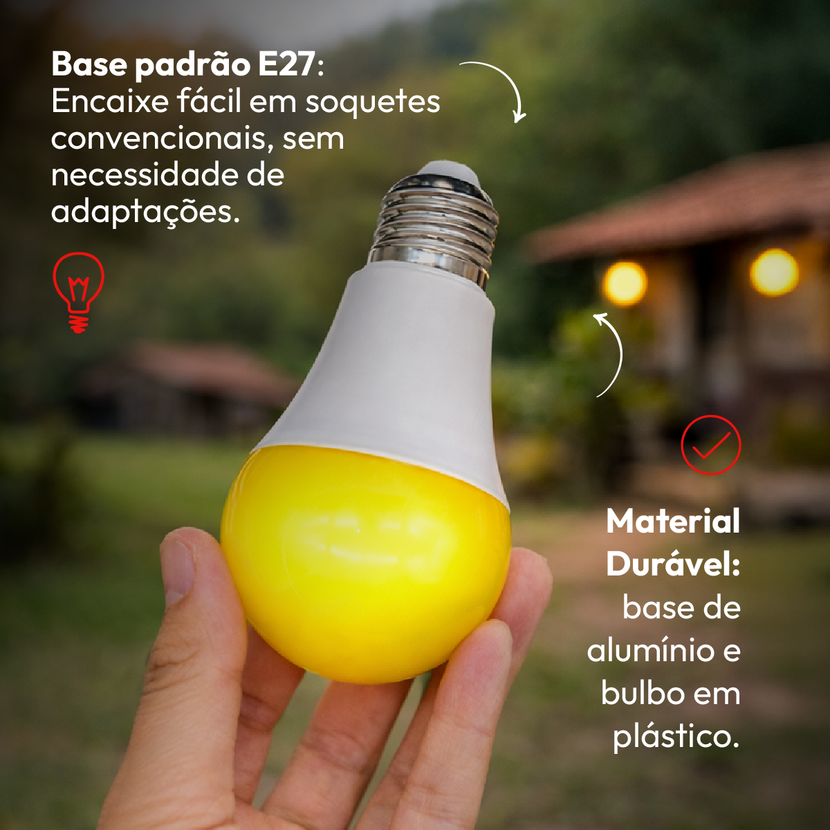 Lâmpada Led Pera Anti-Inseto 12w 3200k Amarelo E27 IP20 Branco Bivolt Avant