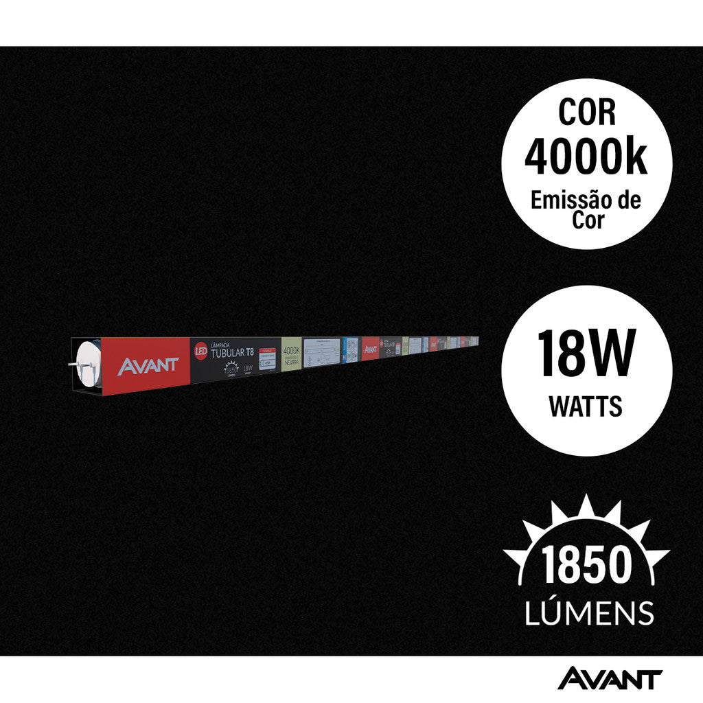 Lâmpada Led Tubular de Vidro T8 18w 4000K Branco Neutro Bivolt Branco Avant