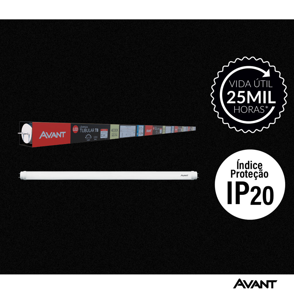 Lâmpada Led Tubular de Vidro T8 18w 4000K Branco Neutro Bivolt Branco Avant
