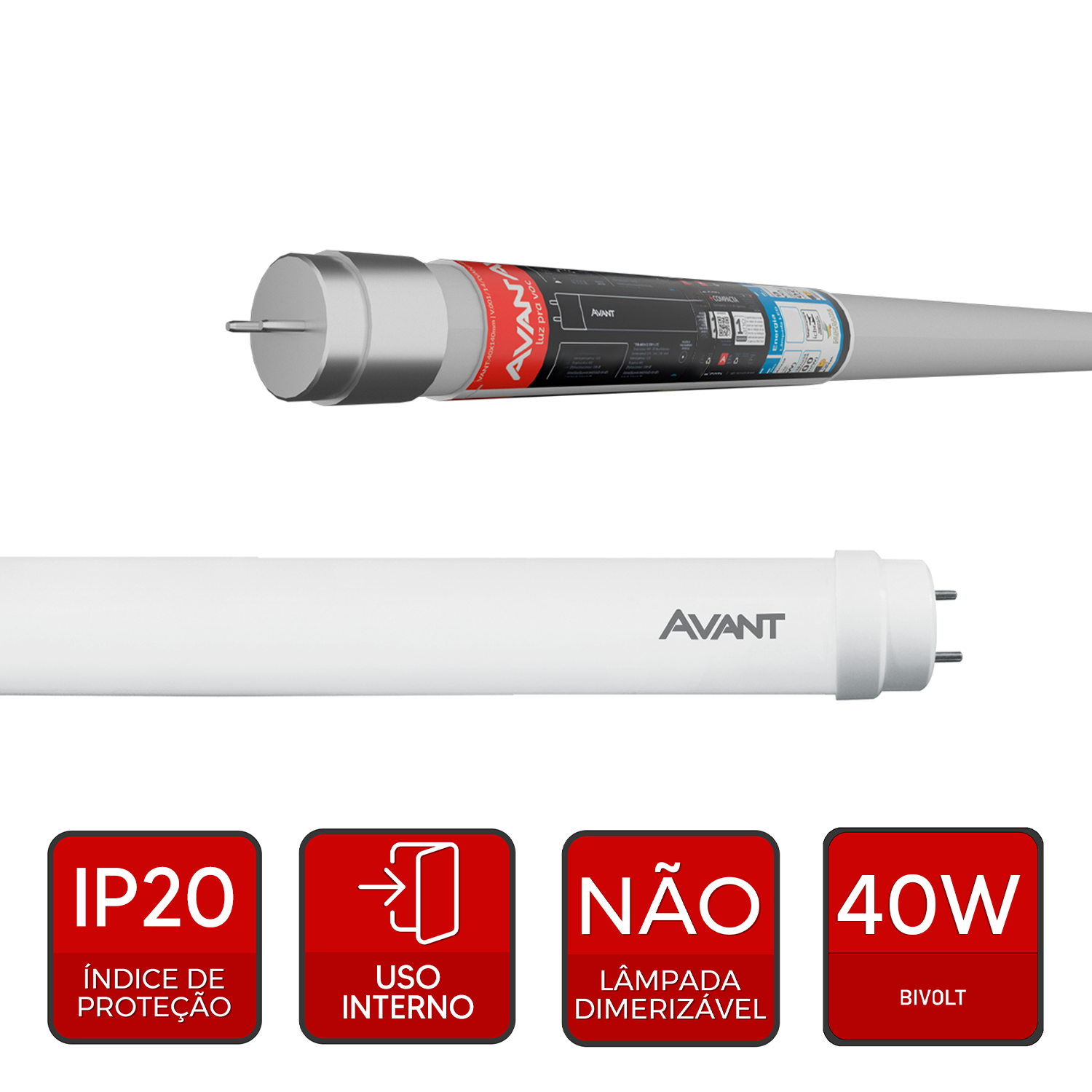 Lampada Led Tubular T8 40w 6500K Branco Frio Bivolt Branco Avant