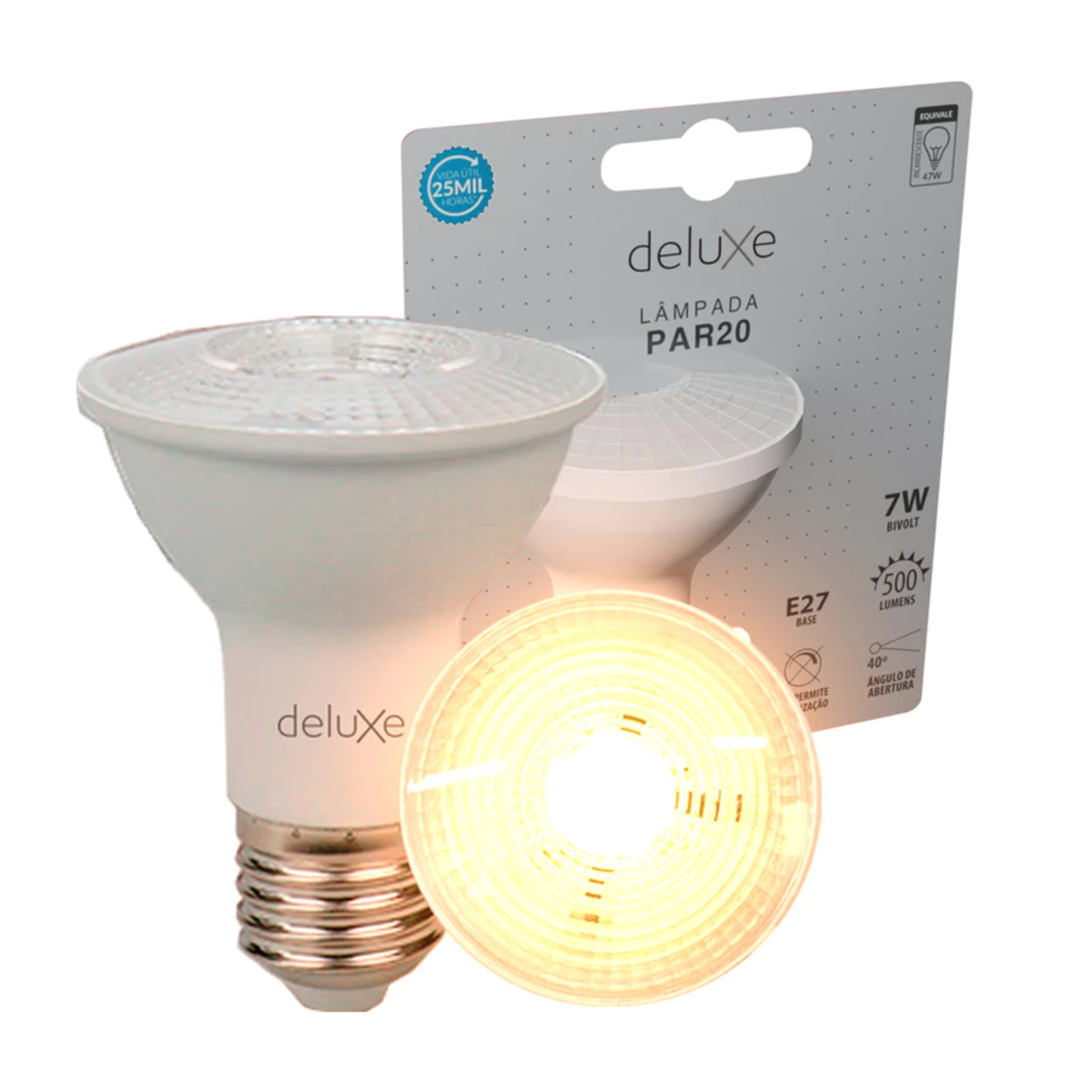 Lâmpada Led Par20 7w 2700k Branco Quente E27 Bivolt Branco Deluxe