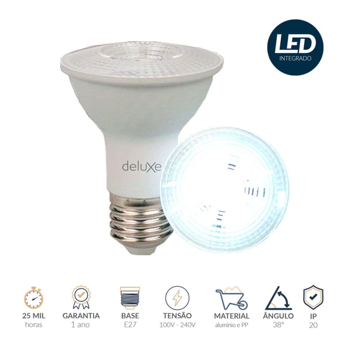 Lâmpada Led Par20 7w 6500k Branco Frio E27 IP65 Bivolt Branco Avant